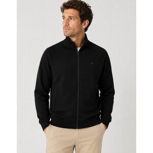Lacoste Mens Full Zip Cardigan Sweater Black Mock Neck Logo Size 8 XL 2XL